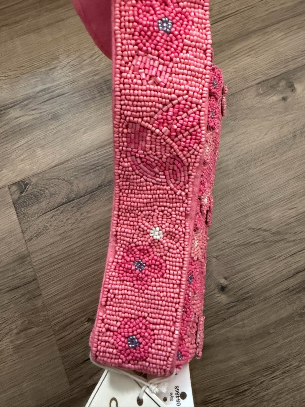 Pink Beaded Floral Shoulder Bag with Wide Strap - Picture 6 of 9